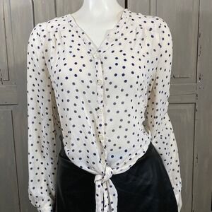 Mine Sheer Polka Dot Button Down Tie Front Blouse Long Sleeve Top Size M Cute